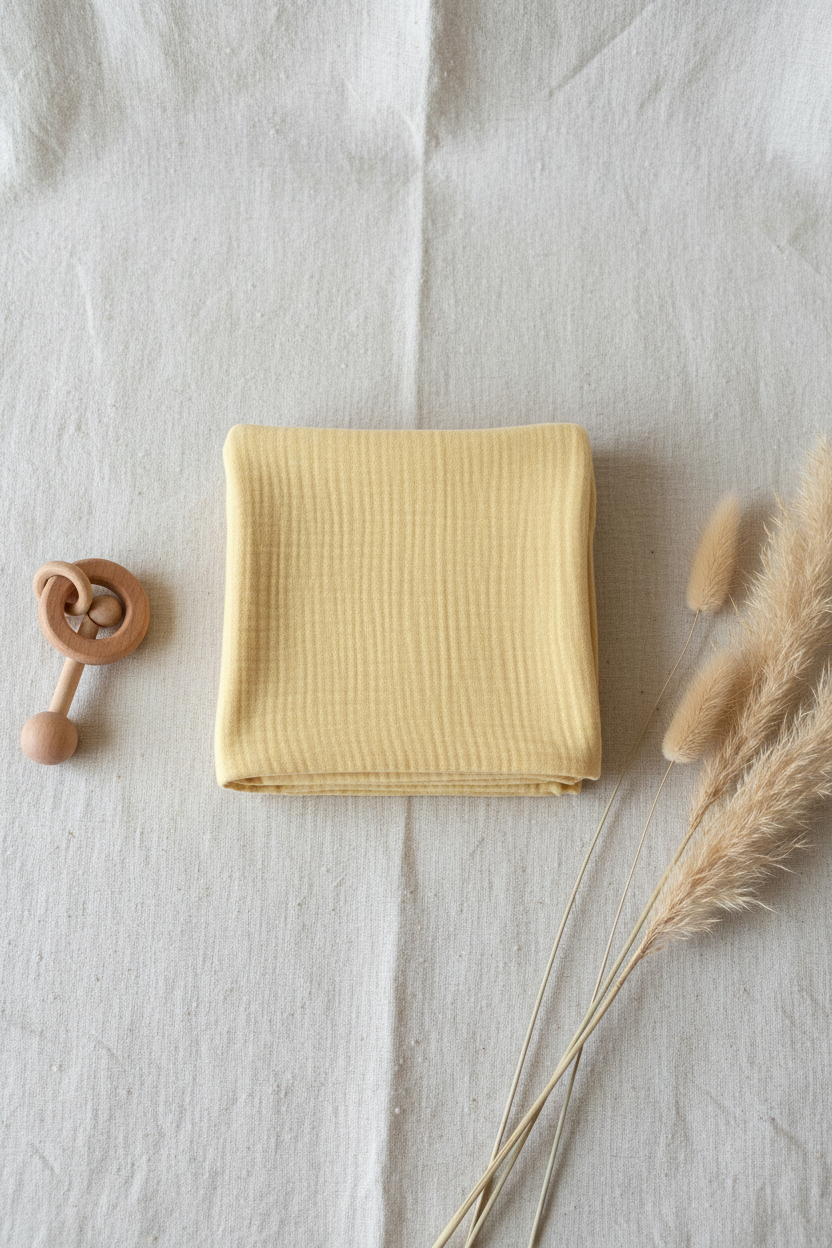 Manta amarillo liso - flat lay
